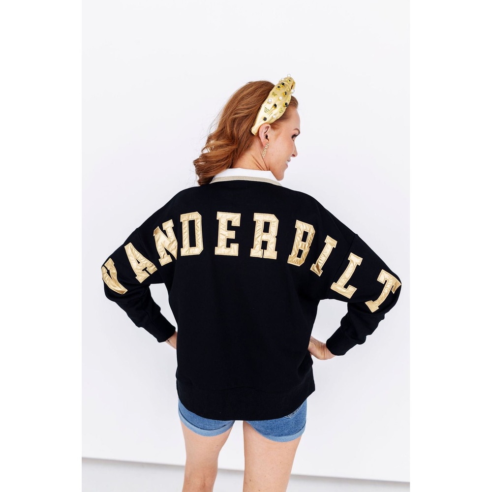 Brianna Cannon Vanderbilt University Polo Sweatshirt Black Gold Metallic Medium
